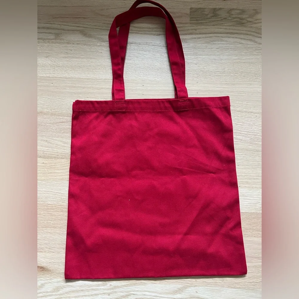 Sezane Red Canvas Tote with White LOVE Print - Picture 2 of 2